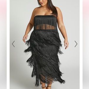 Fringe Midi Skirt & Strapless Bandeau Top - 2 piece set